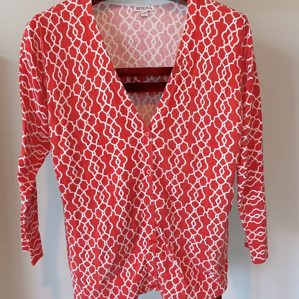 Merona coral quatrefoil cardigan